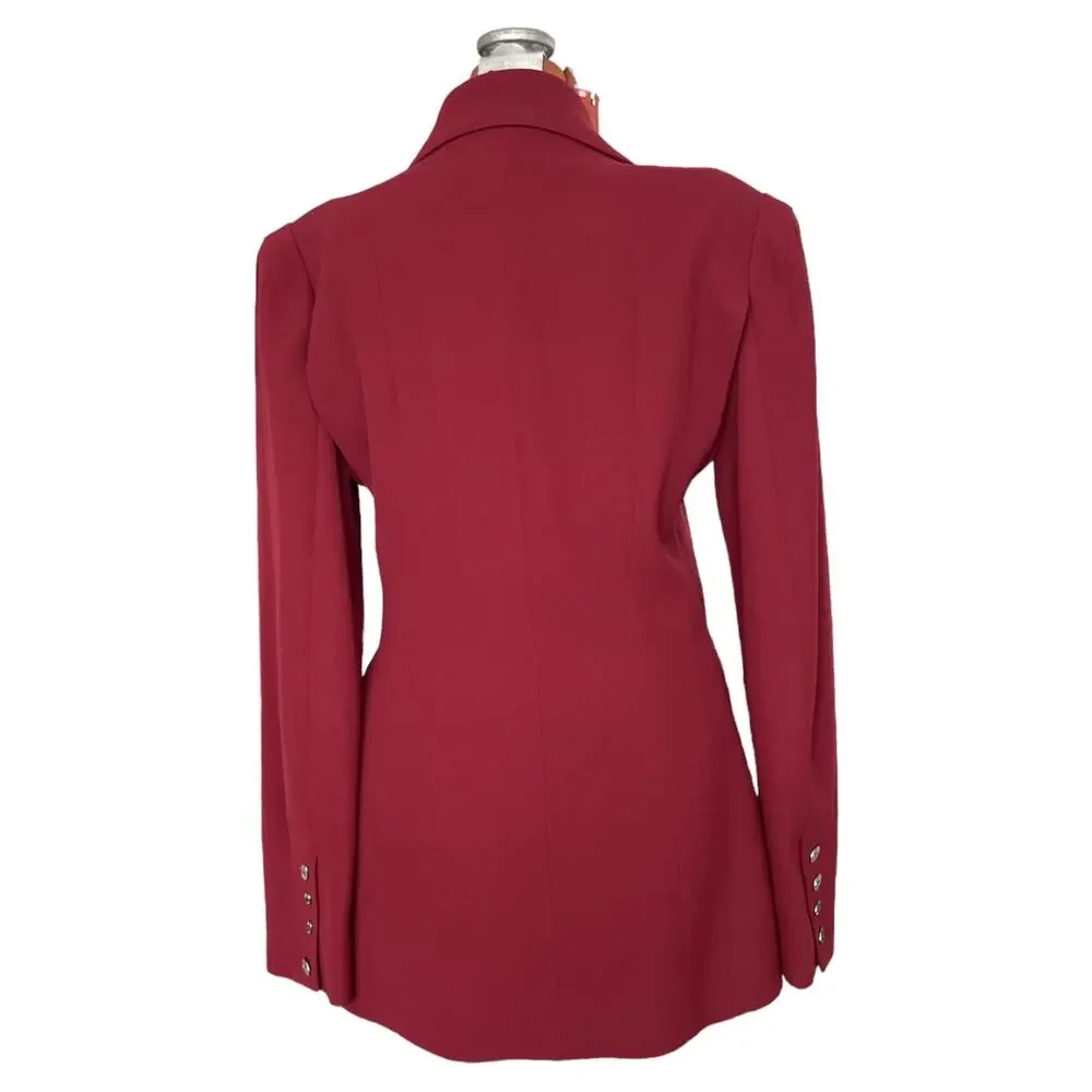 Lagerfeld Wmns Sz 38 Vintage 90s Maroon Fitted Blazer Retro Vintage Cool Work